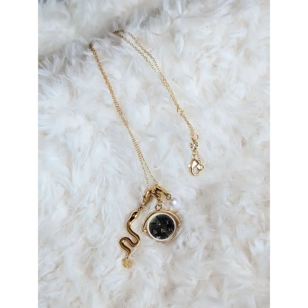 TORY BURCH Snake Pendant Rotating Disc Charm Necklace